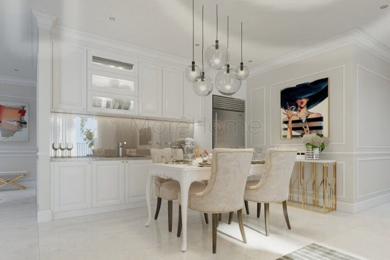 Nội thất phòng ăn đẹp và ấm cúng với mẫu bàn ăn tân cổ điển 4 chỗ cao cấp