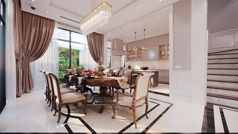 Mẫu thiết kế nội thất phòng ăn biệt thự đẹp cao cấp tại Hà Nội