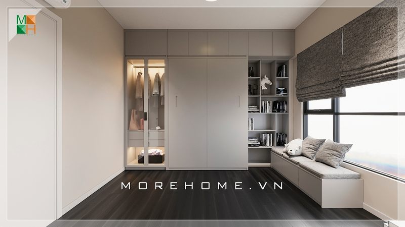 Nội thất phòng ngủ chung cư hiện đại với màu sắc trung tính mang lại không gian nghỉ ngơi đầy sang trọng và trang nhã