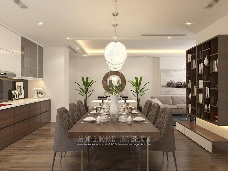 Mẫu bàn ghế ănsang trọng với thiết kế bàn ăn chân sắt ánh vàng kết hợp ghế ăn bọc nỉ ấn tượng